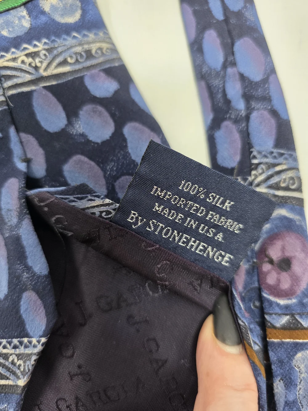 J Garcia Snail Garden Collection 9 Blue Silk Necktie Stonehenge